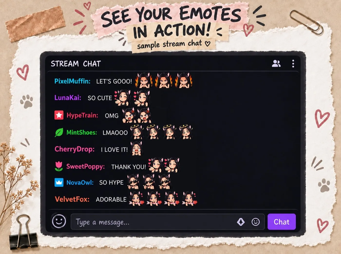 Custom emotes in a live stream chat