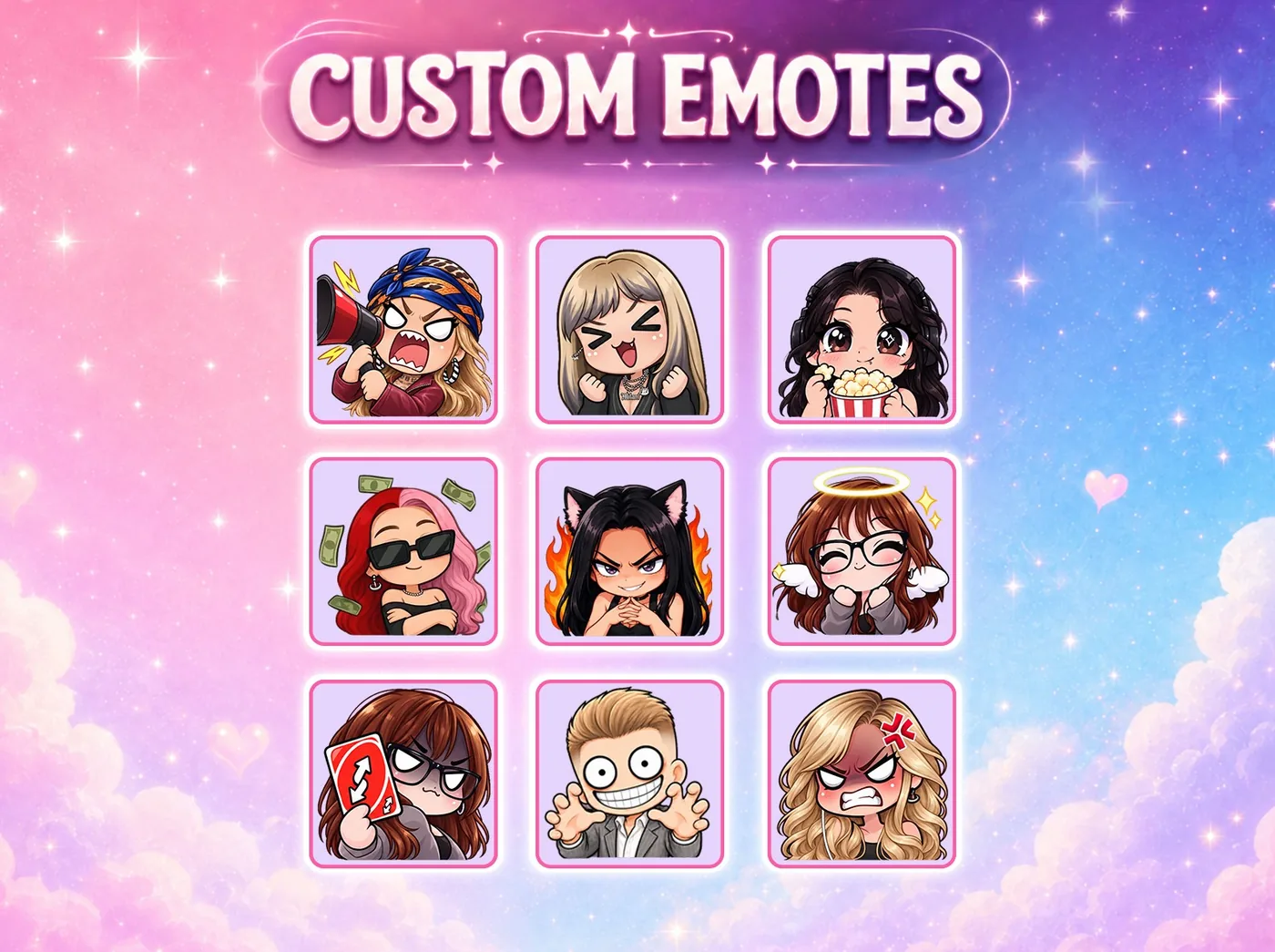 Custom static emotes: a 3x3 set of transparent emotes