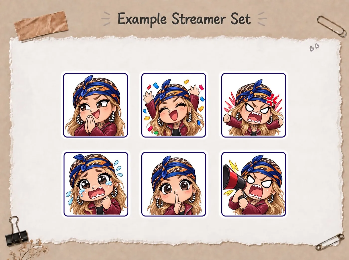 Emote set: character with a leopard bandana