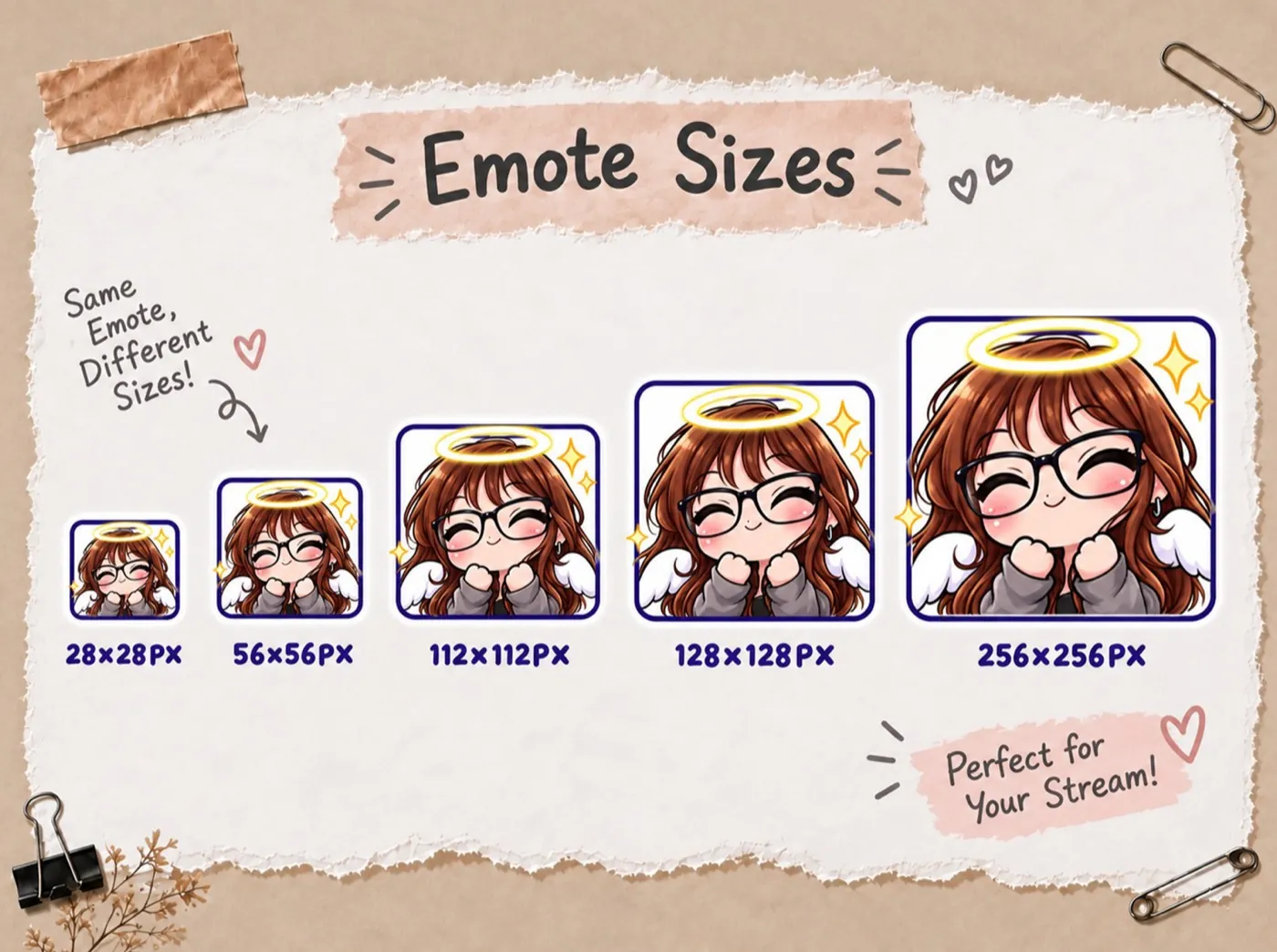 One emote at 28, 56, 112, 128 and 256 pixels