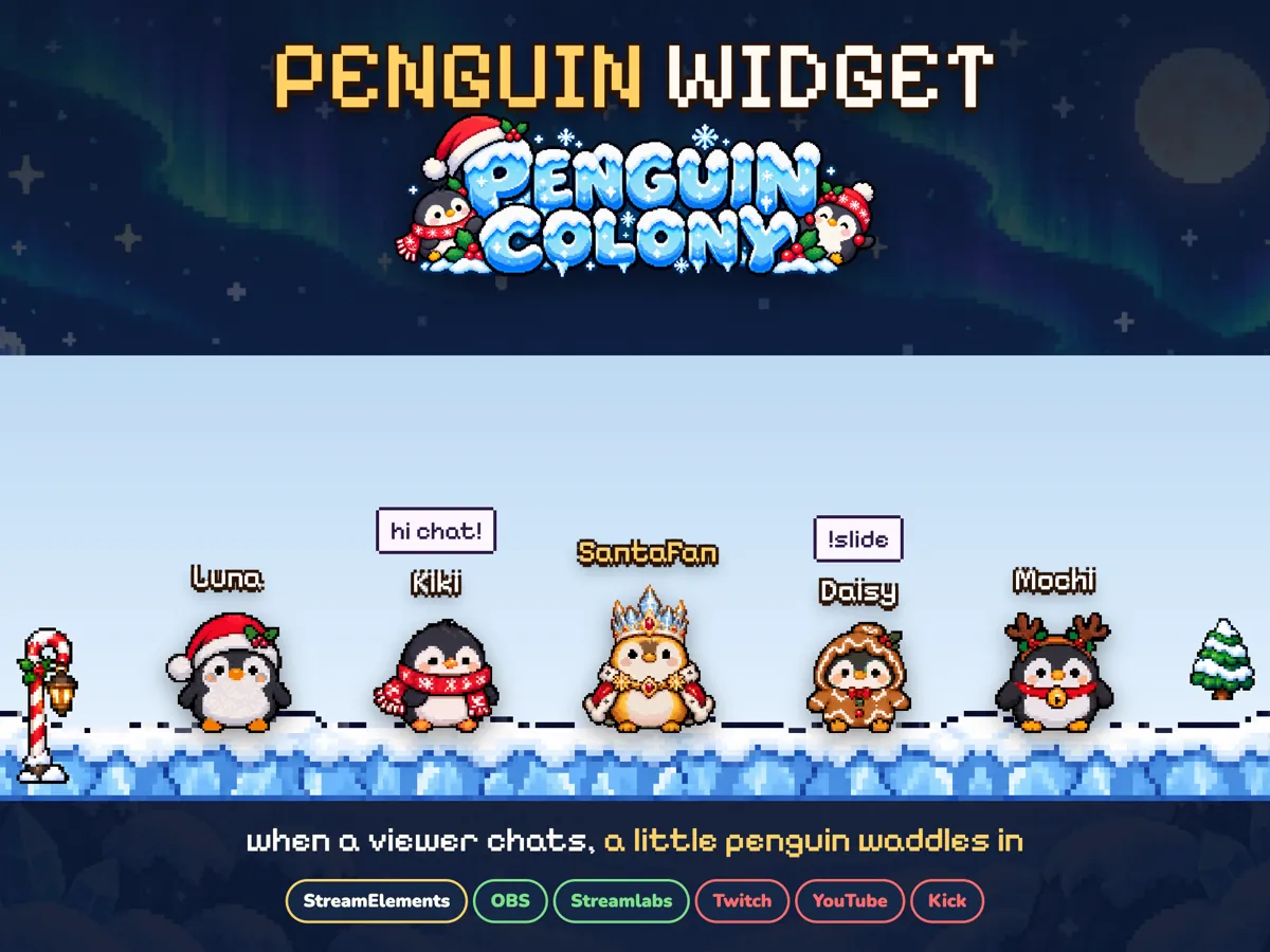 Christmas Penguin Colony (Pixel) Widget: the widget at a glance