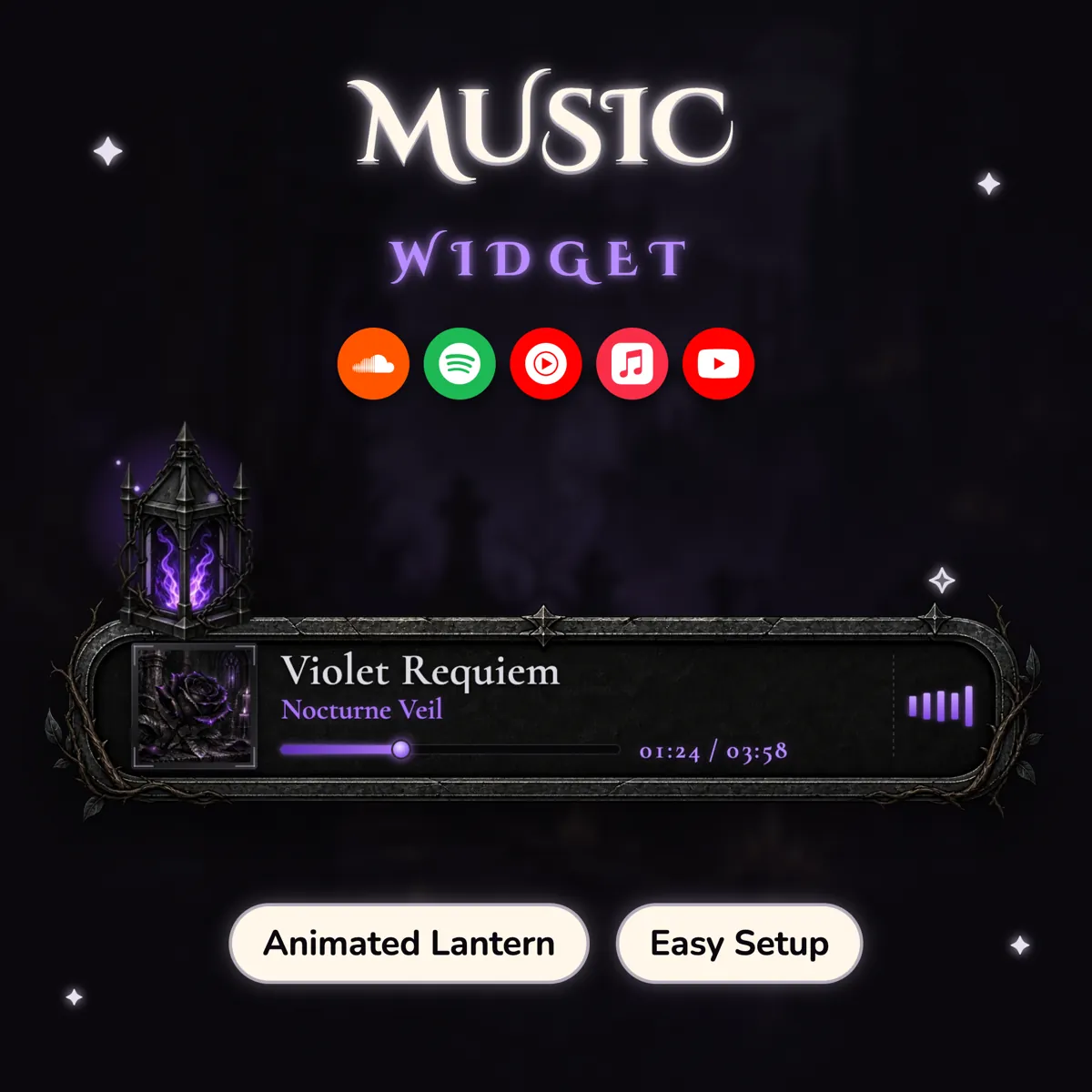 Gothic Lantern Music Widget: the widget at a glance
