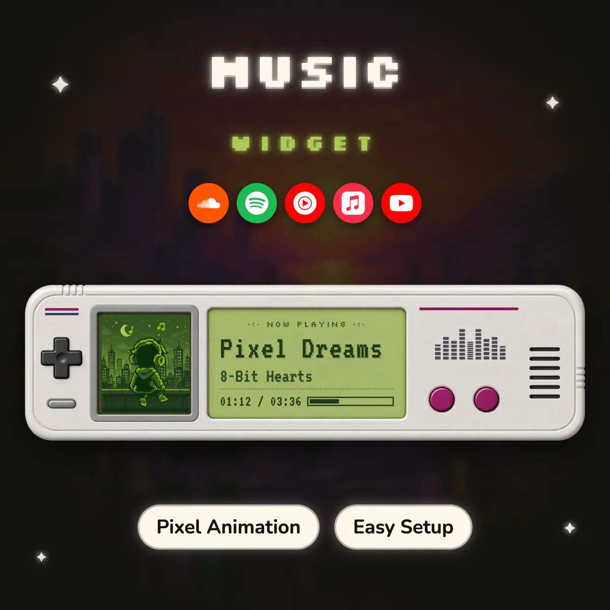 Retro Handheld Music Widget: the widget at a glance